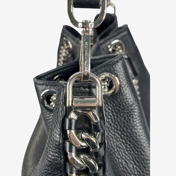 Michael Kors Alanis Pebble Leather Bucket Bag Black Chain Shoulder Hobo - Picture 11 of 15